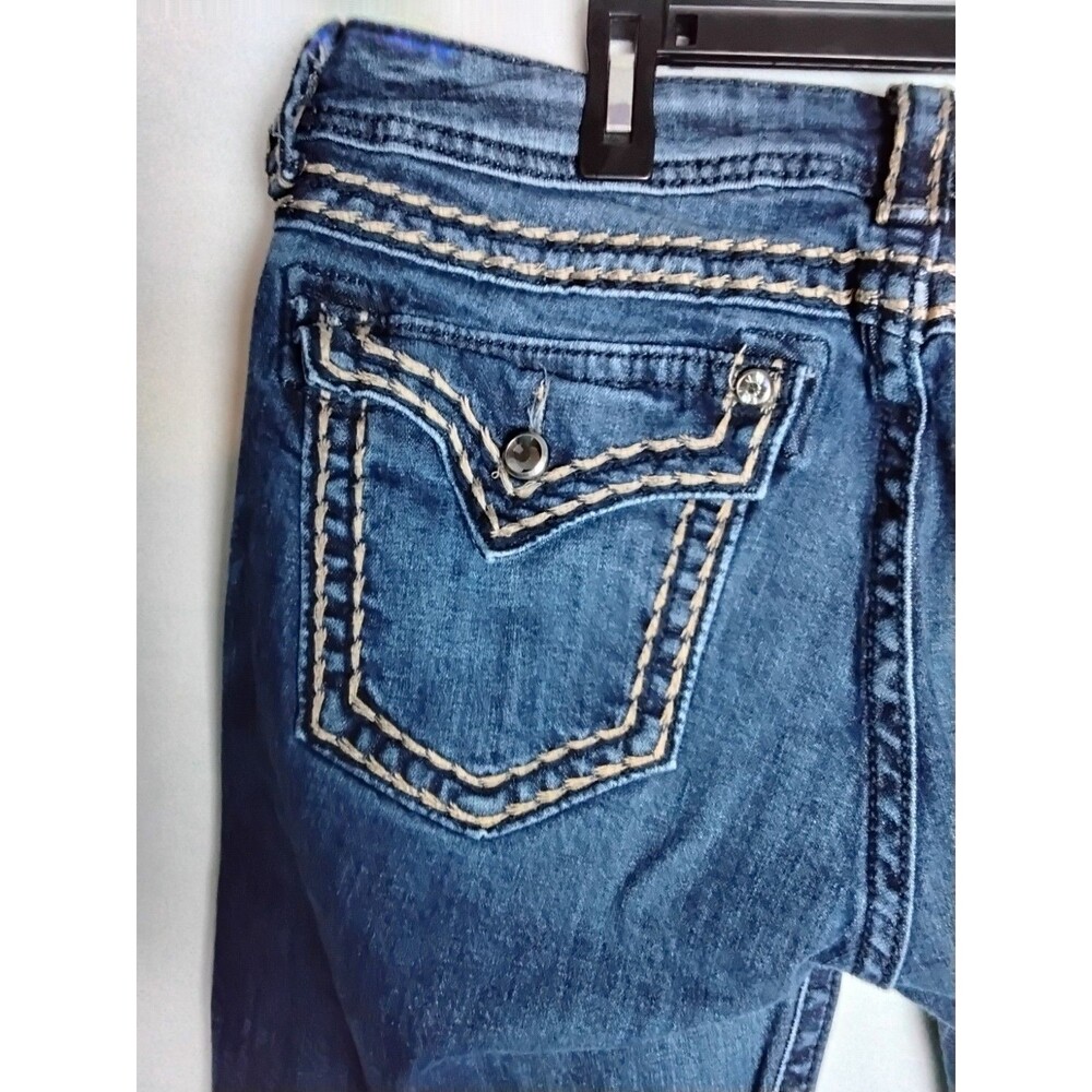 Miss Me Jeans Boot JS501 4B96 Dark Blue Wash Woman's Size 34 Bling Embroidery - Picture 7 of 9